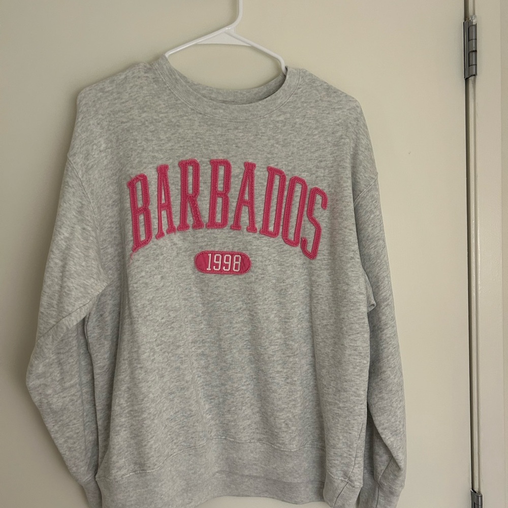 Hollister Gray and Pink Crew Neck Sweater